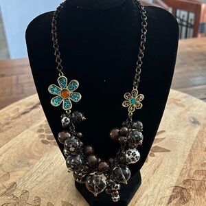 Vintage Betsey Johnson Floral Charm Beaded‎ Necklace
